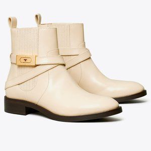 Tory Burch T-HARDWARE CHELSEA BOOT Cream Beige Dulce de Leche 10 Booties